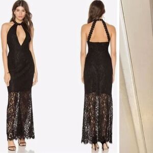 NWT BB Dakota RSVP Black Lace Halter Gown, Size 8